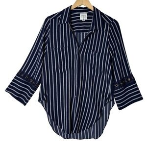 MISA Los Angeles Womens XS Striped Blouse‎ Eyelet Cuff Chic Boho Top